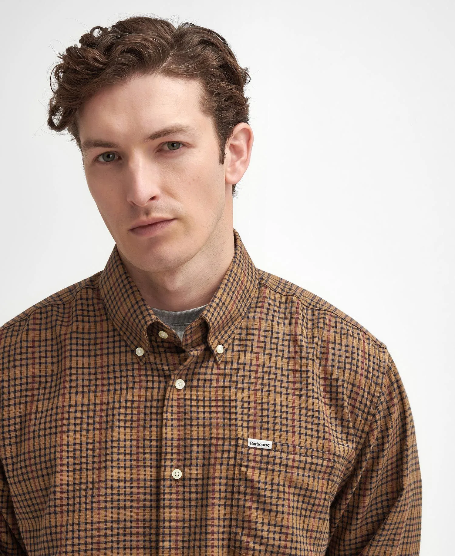 Henderson Regular Thermo Weave Checked Shirt - Stone