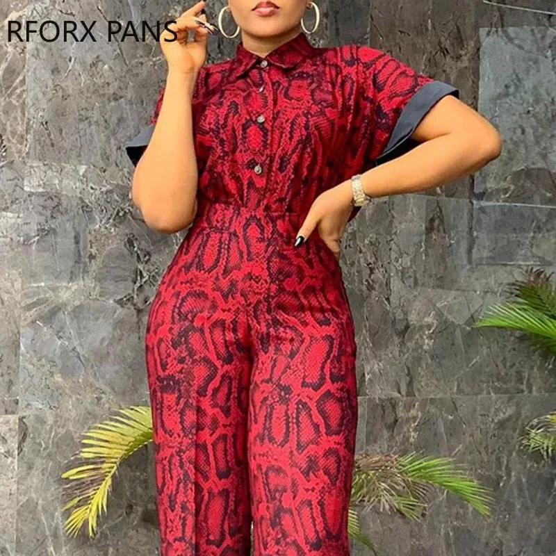 Joskaa Set for Women Snakeskin Print Top & Pants Set Two Pieces Casual Womens Outfits