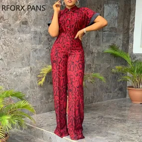 Joskaa Set for Women Snakeskin Print Top & Pants Set Two Pieces Casual Womens Outfits