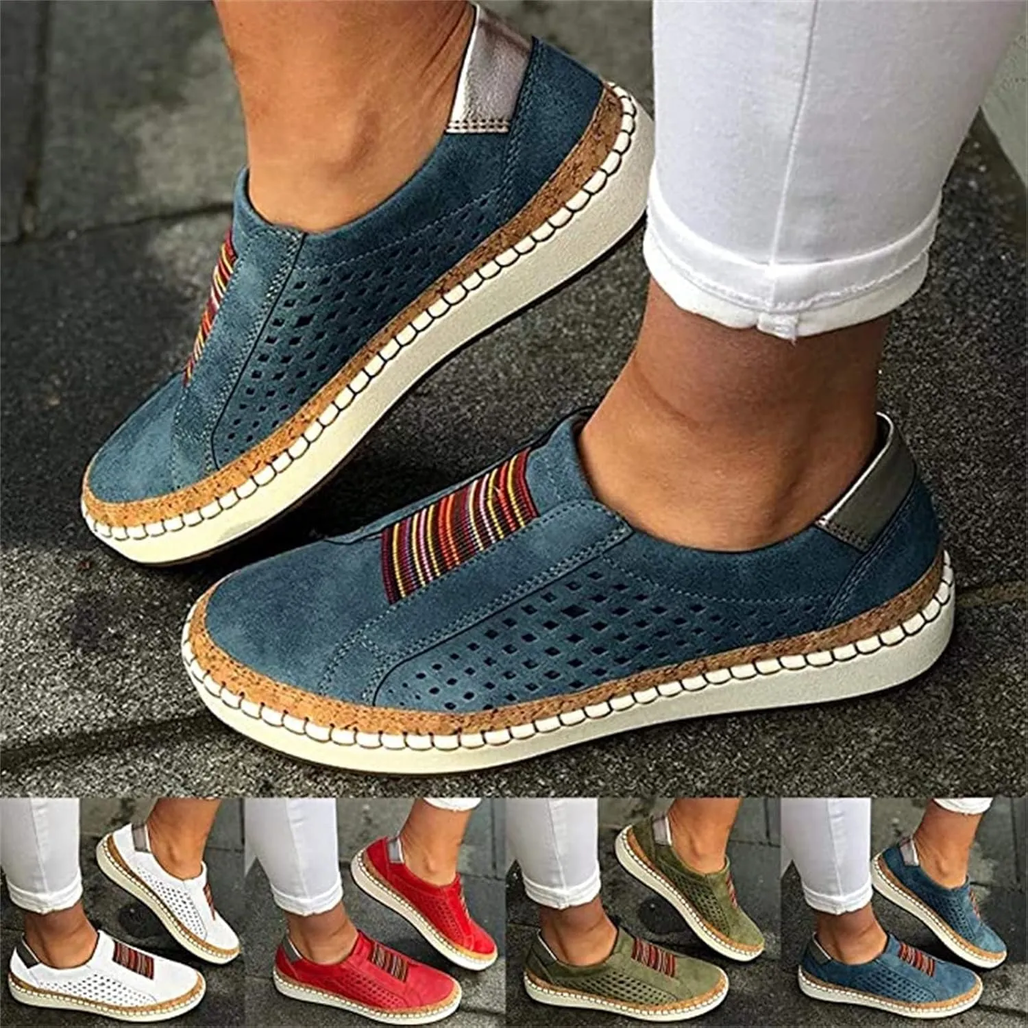 Ladmiple Womens Shoes Dressy Casual Comfortable Orthopedic Slip On Canvas Shoes Platform Walking Sneakers Flats Loafers