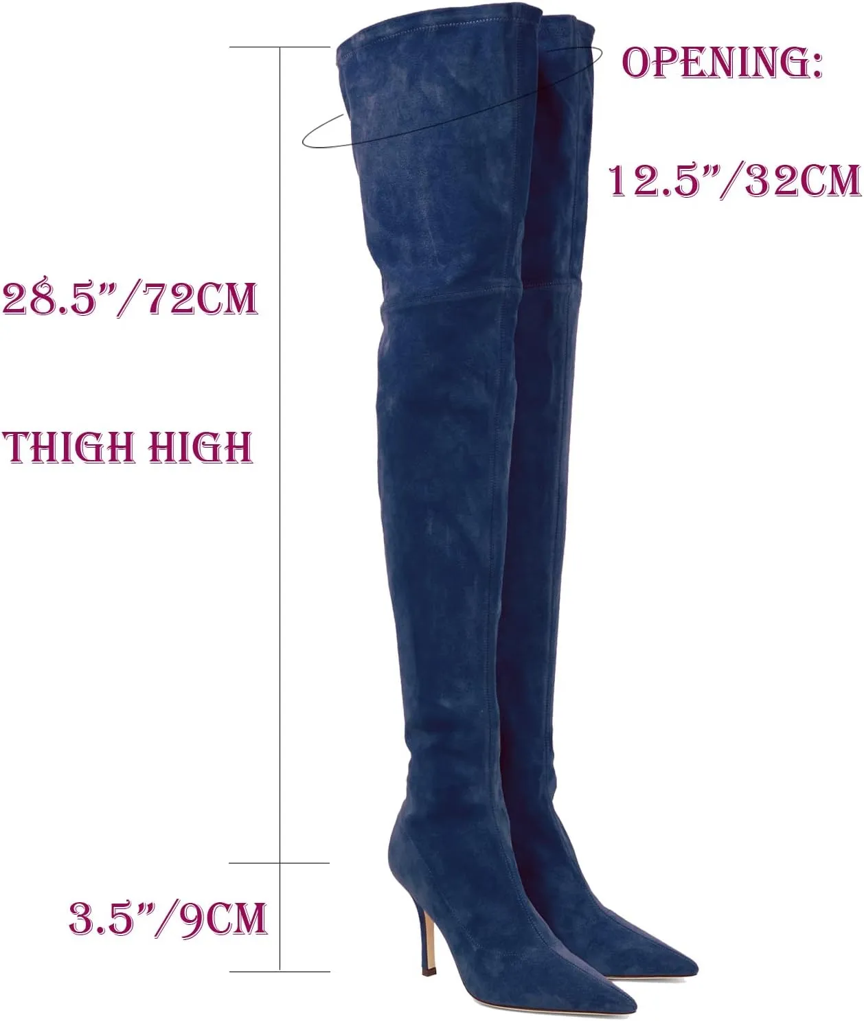 LEHOOR Sexy High Heels Thigh High Stiletto Boots Women Pointed Toe Stretch Zip Kitten Heel Suede Over Knee Boots 4-11 M US