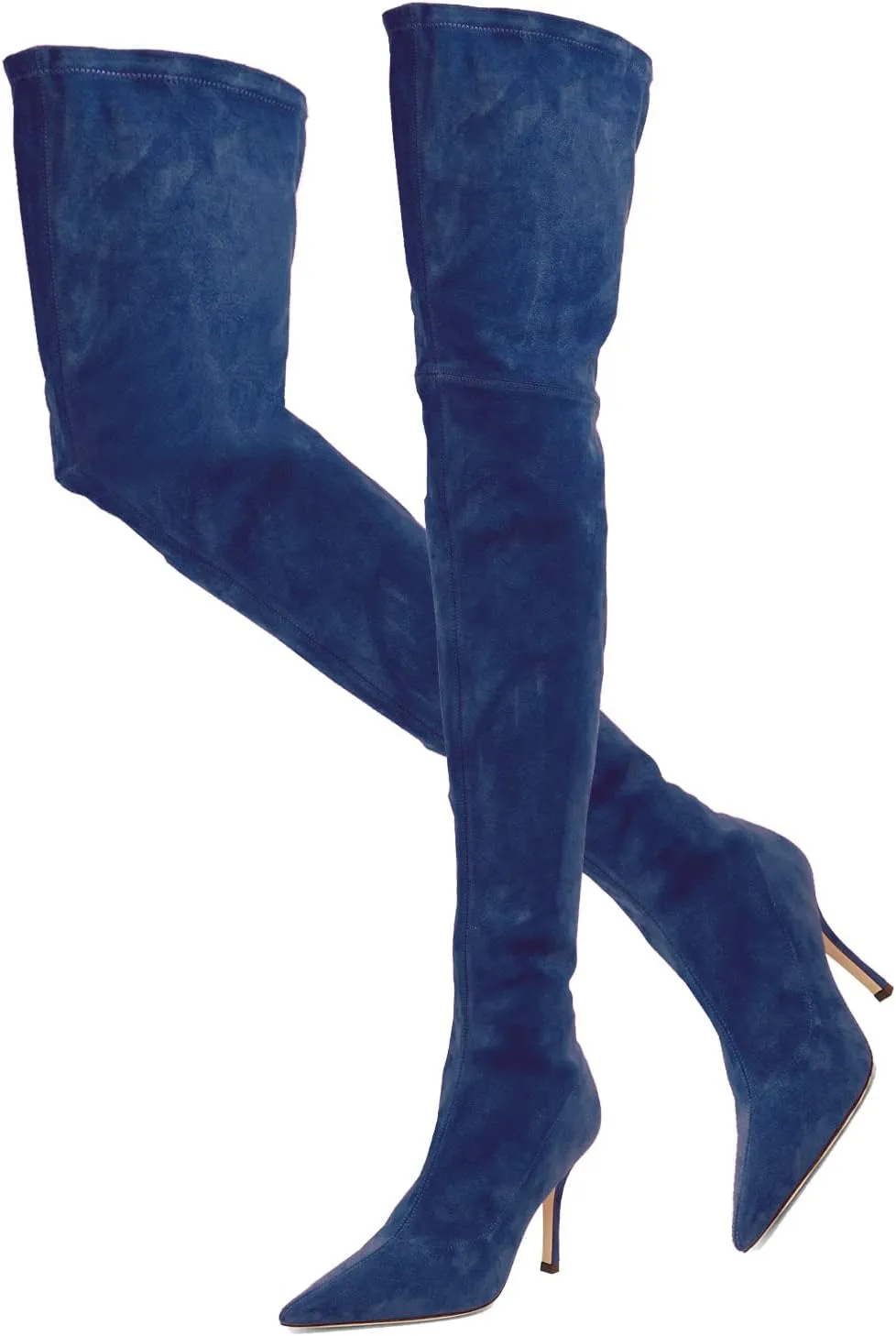 LEHOOR Sexy High Heels Thigh High Stiletto Boots Women Pointed Toe Stretch Zip Kitten Heel Suede Over Knee Boots 4-11 M US