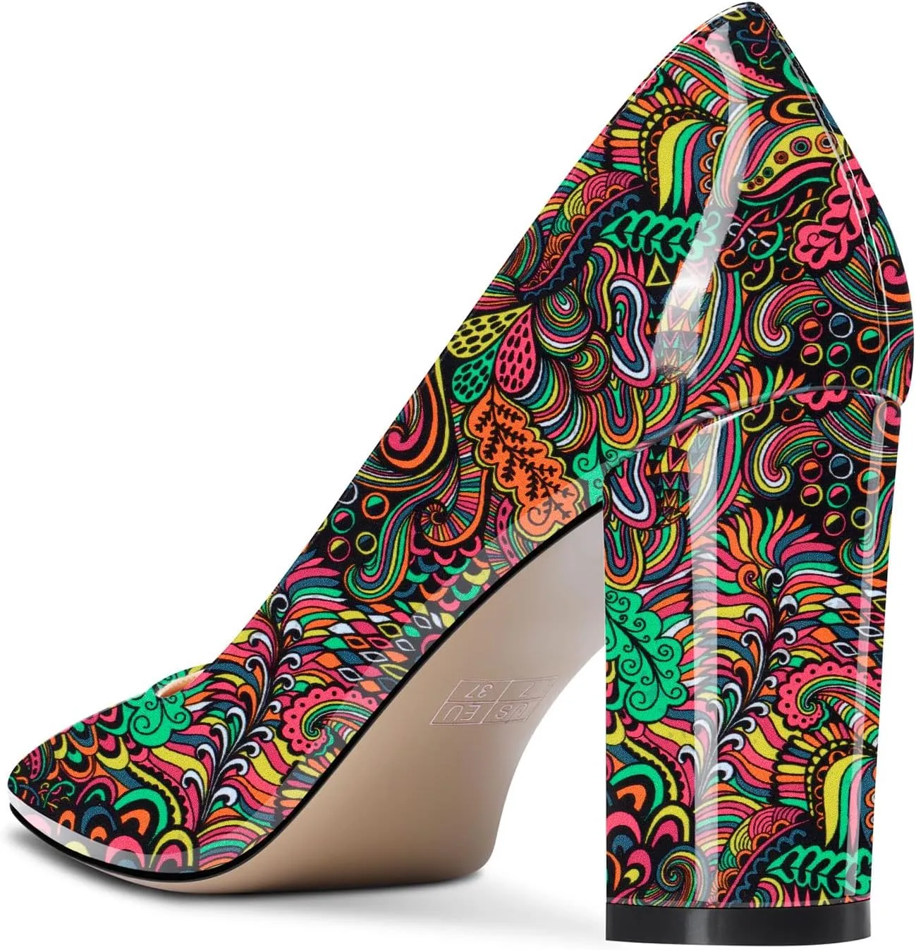 NobleOnly Women High Chunky Block Heel Square Close Toe Slip-on Pumps Classic Cute Dress Shoes 3.3 Inches Heels