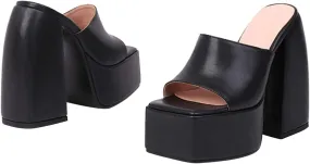 oiangi Platform Sandals for Women Chunky Heel Sexy Square Toe Peep Toe Slip on Block Heel High Heel Shoes Summer Solid Casual Comfy Ladies Slipper