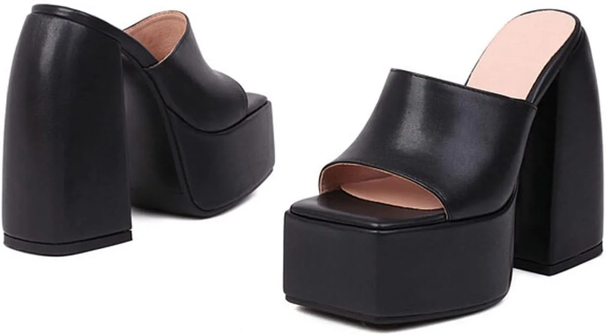oiangi Platform Sandals for Women Chunky Heel Sexy Square Toe Peep Toe Slip on Block Heel High Heel Shoes Summer Solid Casual Comfy Ladies Slipper