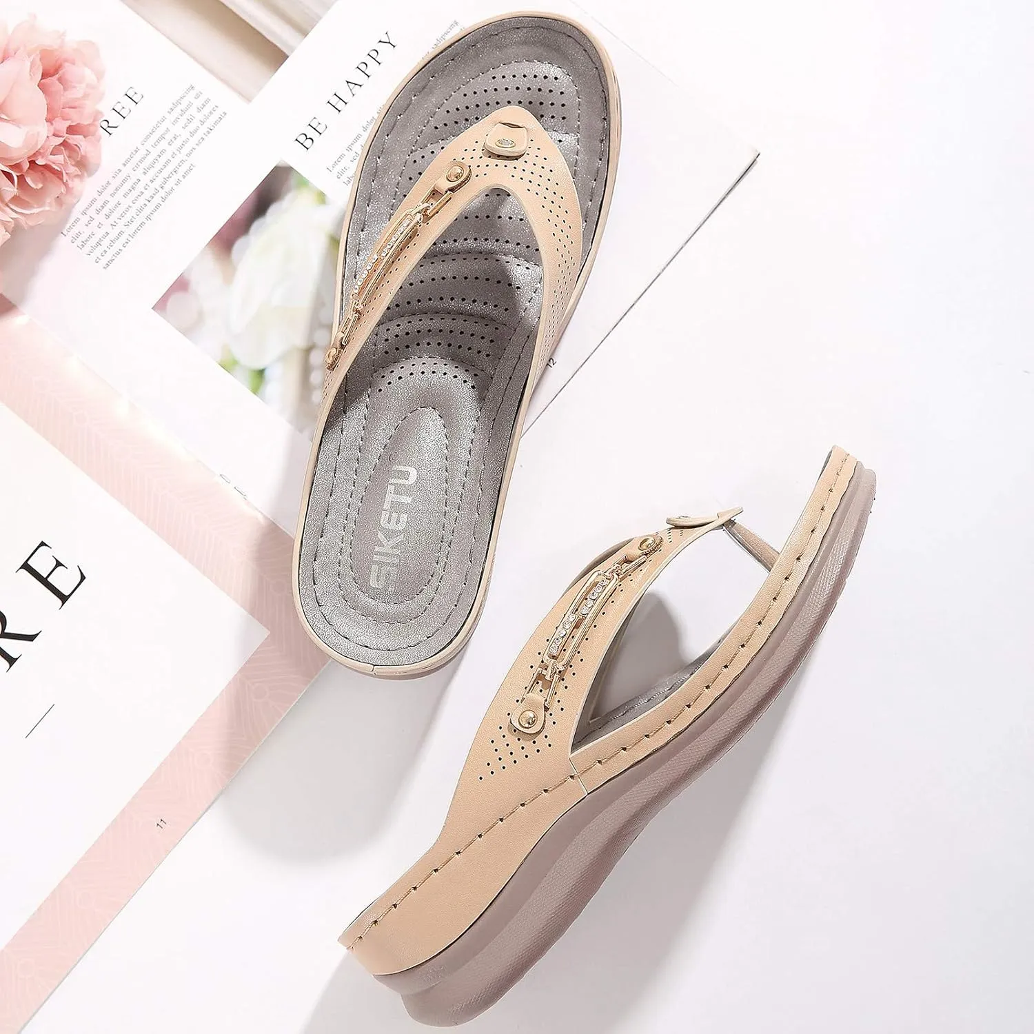 Platform Womens Sandals, Women's Wedges Flip-Flops Beach Sandals Clip Toe Casual Sandals Arch Support Massage Sandals