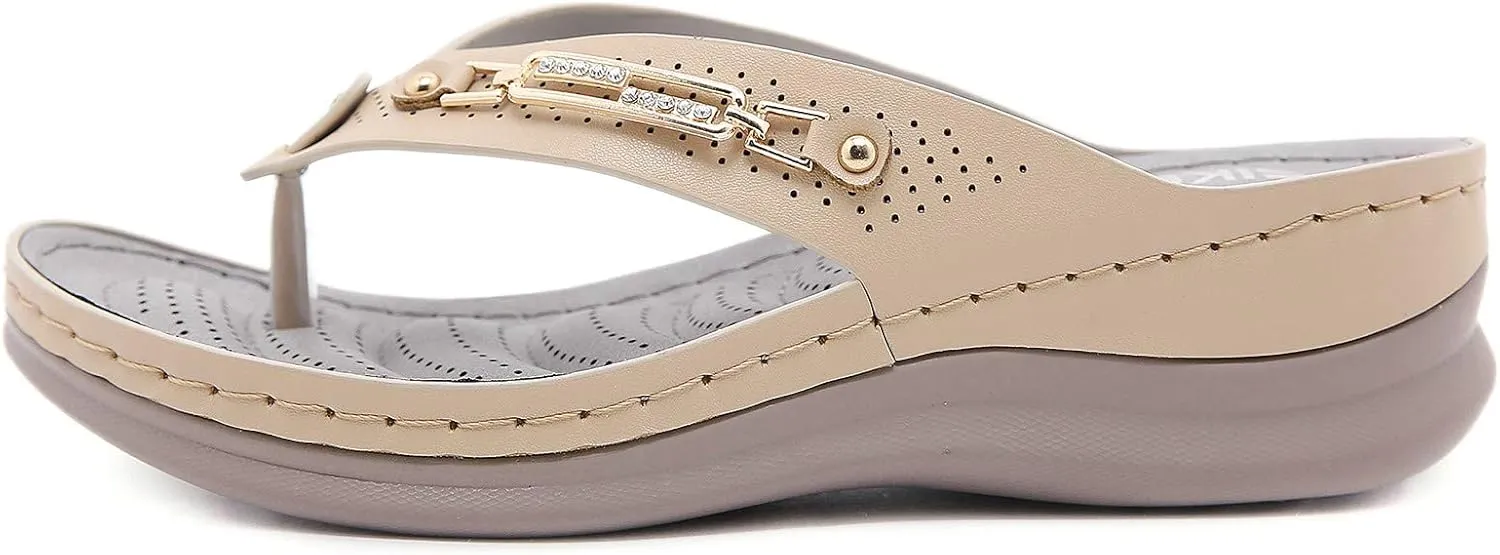 Platform Womens Sandals, Women's Wedges Flip-Flops Beach Sandals Clip Toe Casual Sandals Arch Support Massage Sandals