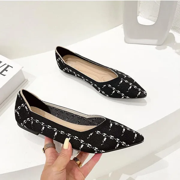 Purpdrank - 2023 Printing Women Shoes Flats Single Shoes Spring Autumn Knitted Pointed Shoes Flat Comfortable Plus Size 43