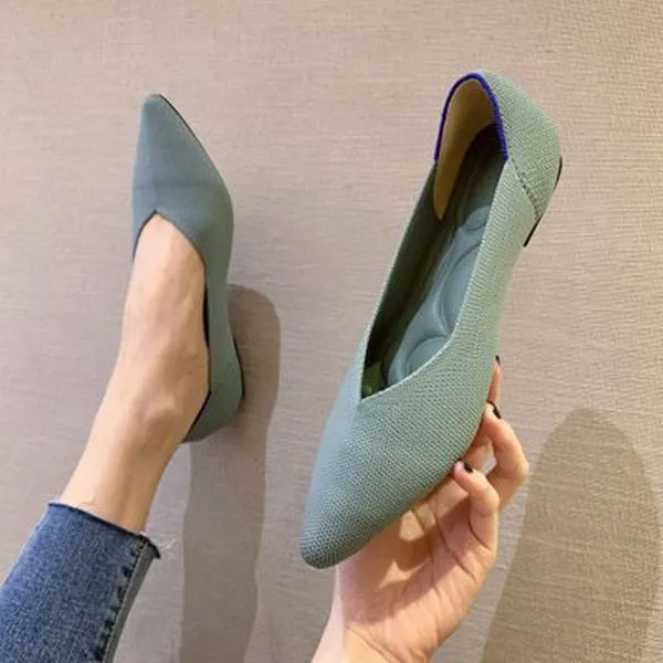 Purpdrank - 2023 Printing Women Shoes Flats Single Shoes Spring Autumn Knitted Pointed Shoes Flat Comfortable Plus Size 43