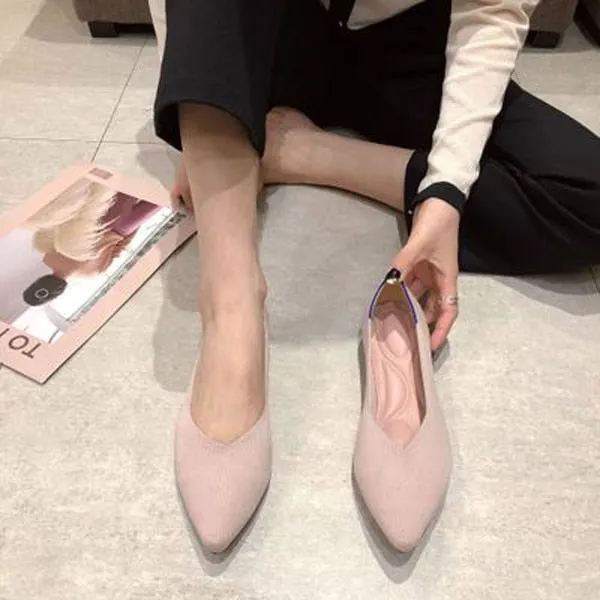 Purpdrank - 2023 Printing Women Shoes Flats Single Shoes Spring Autumn Knitted Pointed Shoes Flat Comfortable Plus Size 43