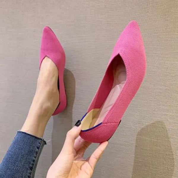 Purpdrank - 2023 Printing Women Shoes Flats Single Shoes Spring Autumn Knitted Pointed Shoes Flat Comfortable Plus Size 43