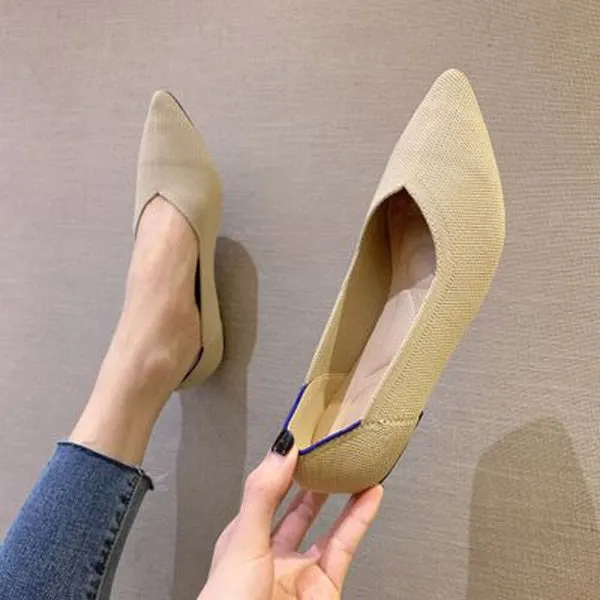 Purpdrank - 2023 Printing Women Shoes Flats Single Shoes Spring Autumn Knitted Pointed Shoes Flat Comfortable Plus Size 43