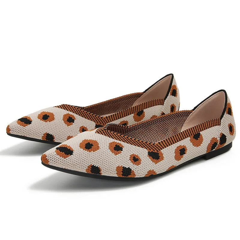Purpdrank - 2023 Printing Women Shoes Flats Single Shoes Spring Autumn Knitted Pointed Shoes Flat Comfortable Plus Size 43