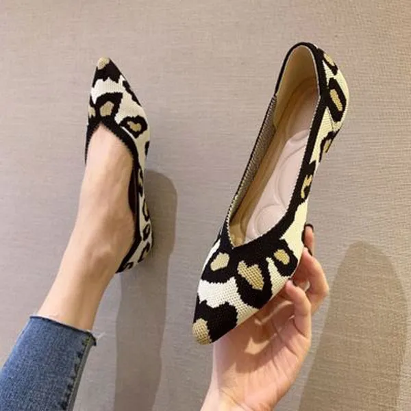 Purpdrank - 2023 Printing Women Shoes Flats Single Shoes Spring Autumn Knitted Pointed Shoes Flat Comfortable Plus Size 43