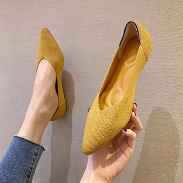 Purpdrank - 2023 Printing Women Shoes Flats Single Shoes Spring Autumn Knitted Pointed Shoes Flat Comfortable Plus Size 43