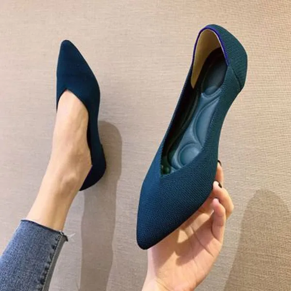 Purpdrank - 2023 Printing Women Shoes Flats Single Shoes Spring Autumn Knitted Pointed Shoes Flat Comfortable Plus Size 43