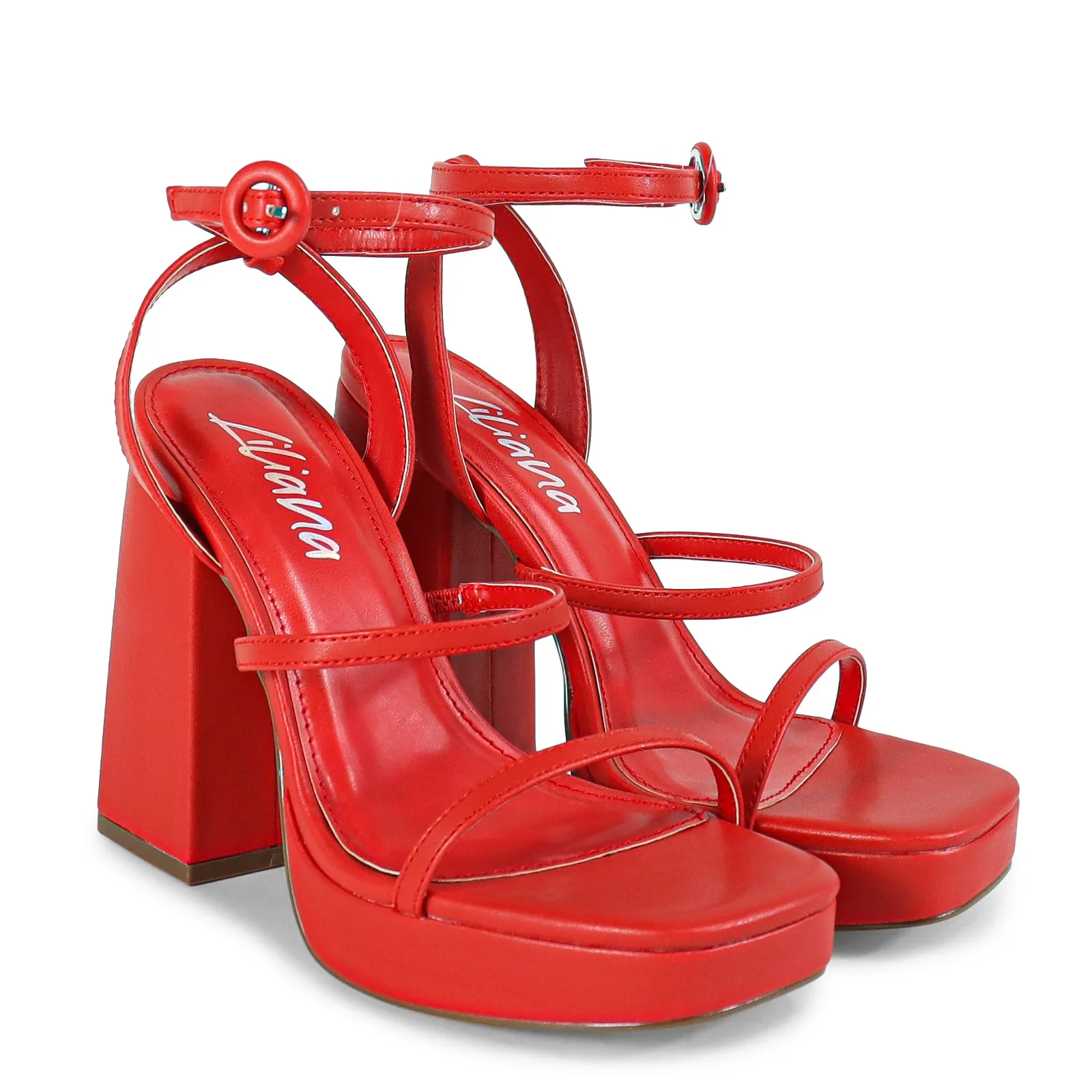 RHODE-1 OPEN TOE STRAP W/ BLOCK HIGH HEEL - RED