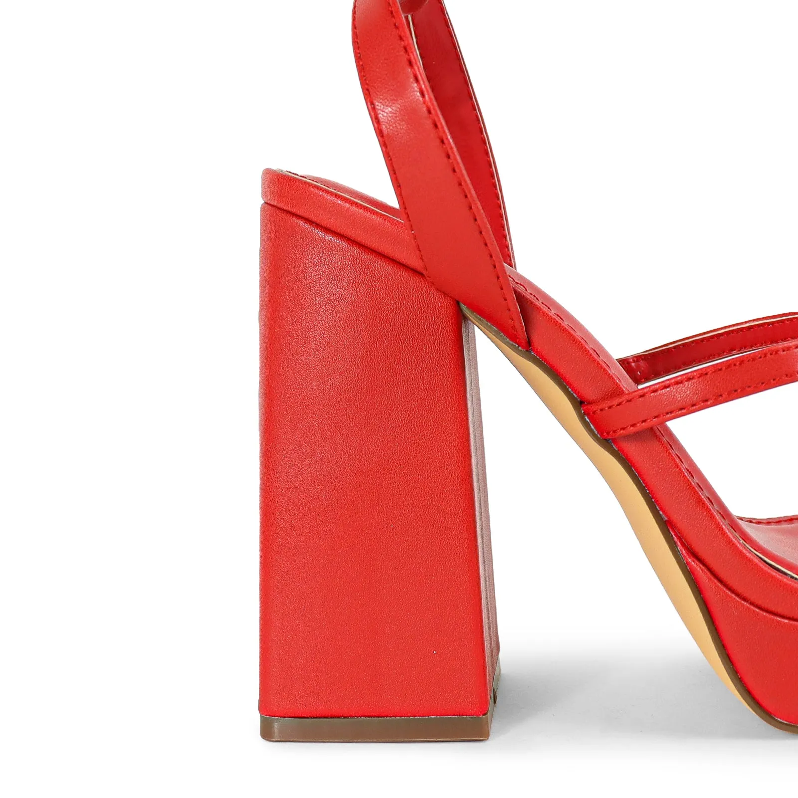 RHODE-1 OPEN TOE STRAP W/ BLOCK HIGH HEEL - RED
