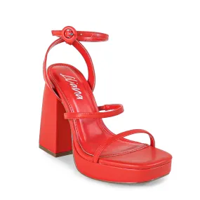 RHODE-1 OPEN TOE STRAP W/ BLOCK HIGH HEEL - RED
