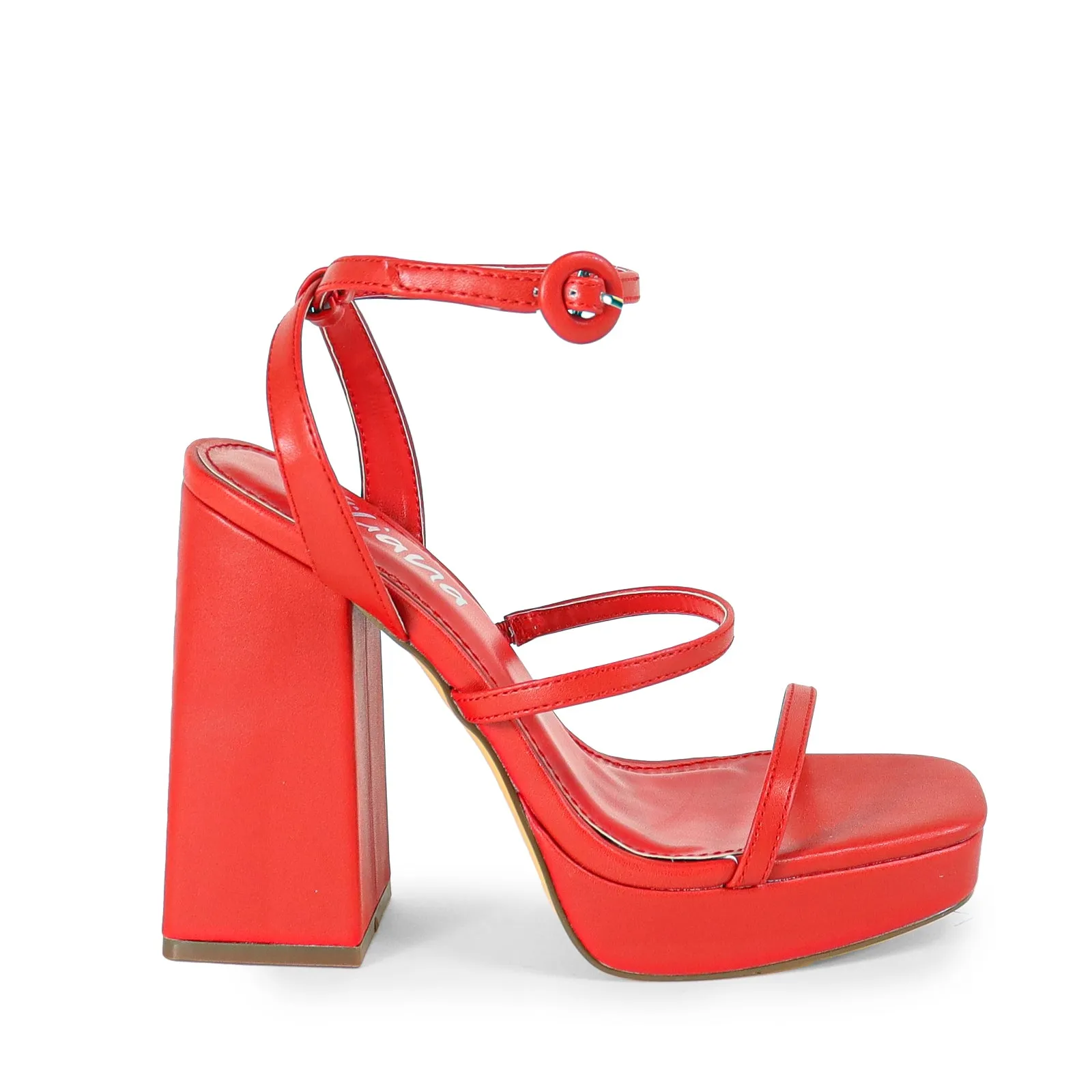 RHODE-1 OPEN TOE STRAP W/ BLOCK HIGH HEEL - RED