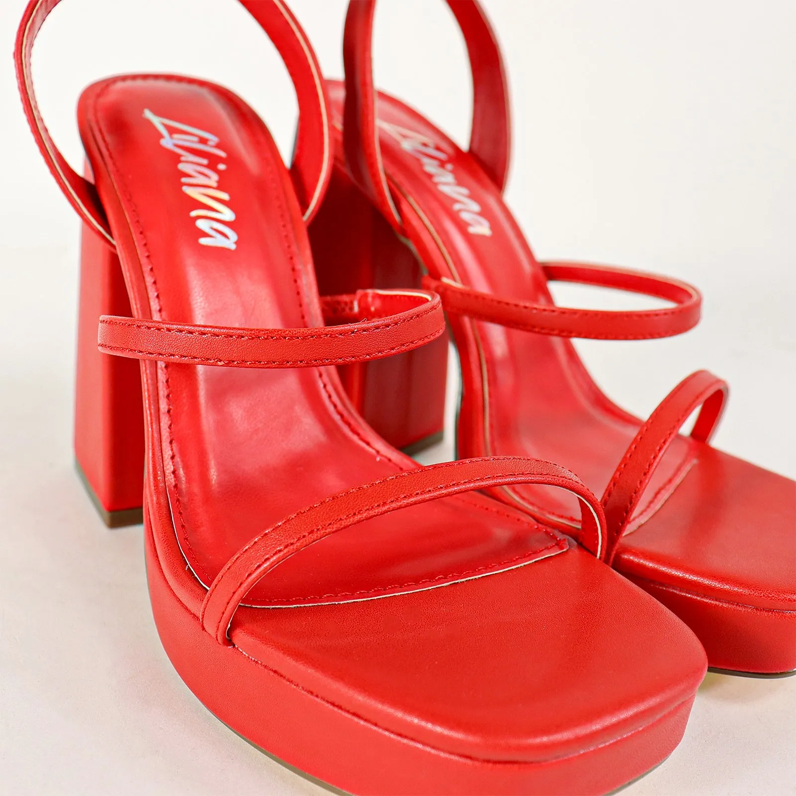 RHODE-1 OPEN TOE STRAP W/ BLOCK HIGH HEEL - RED