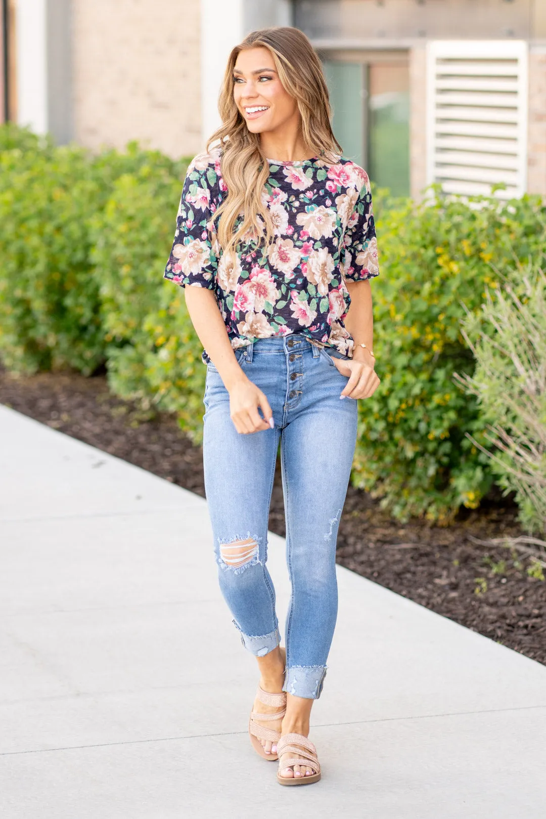 Rhonda Distressed High Rise Button Fly Skinny