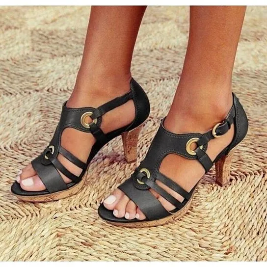 Roman Round Toe High Heel Sandals