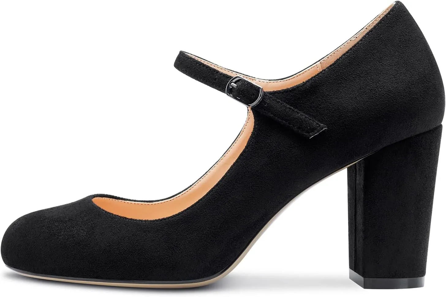 Saekcted Women Chunky Heel Pumps Mary Jane High Heels Round-Toe Shoes Dinner Wedding Pump 3Inch Block Heels