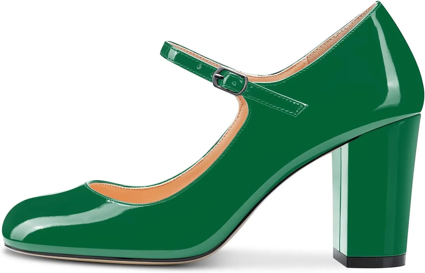 Saekcted Women Chunky Heel Pumps Mary Jane High Heels Round-Toe Shoes Dinner Wedding Pump 3Inch Block Heels