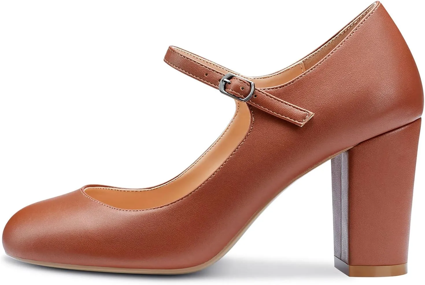 Saekcted Women Chunky Heel Pumps Mary Jane High Heels Round-Toe Shoes Dinner Wedding Pump 3Inch Block Heels