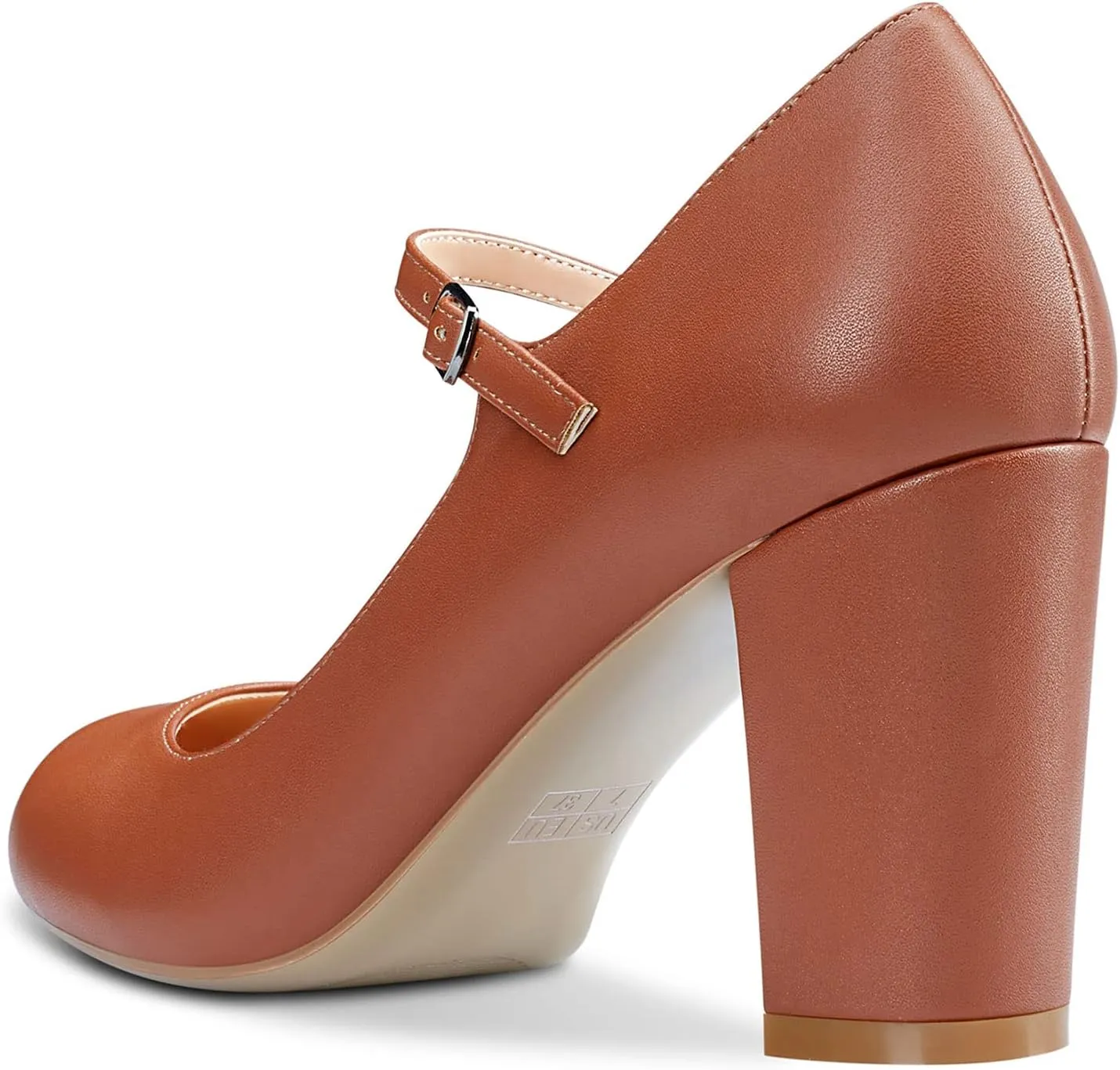 Saekcted Women Chunky Heel Pumps Mary Jane High Heels Round-Toe Shoes Dinner Wedding Pump 3Inch Block Heels