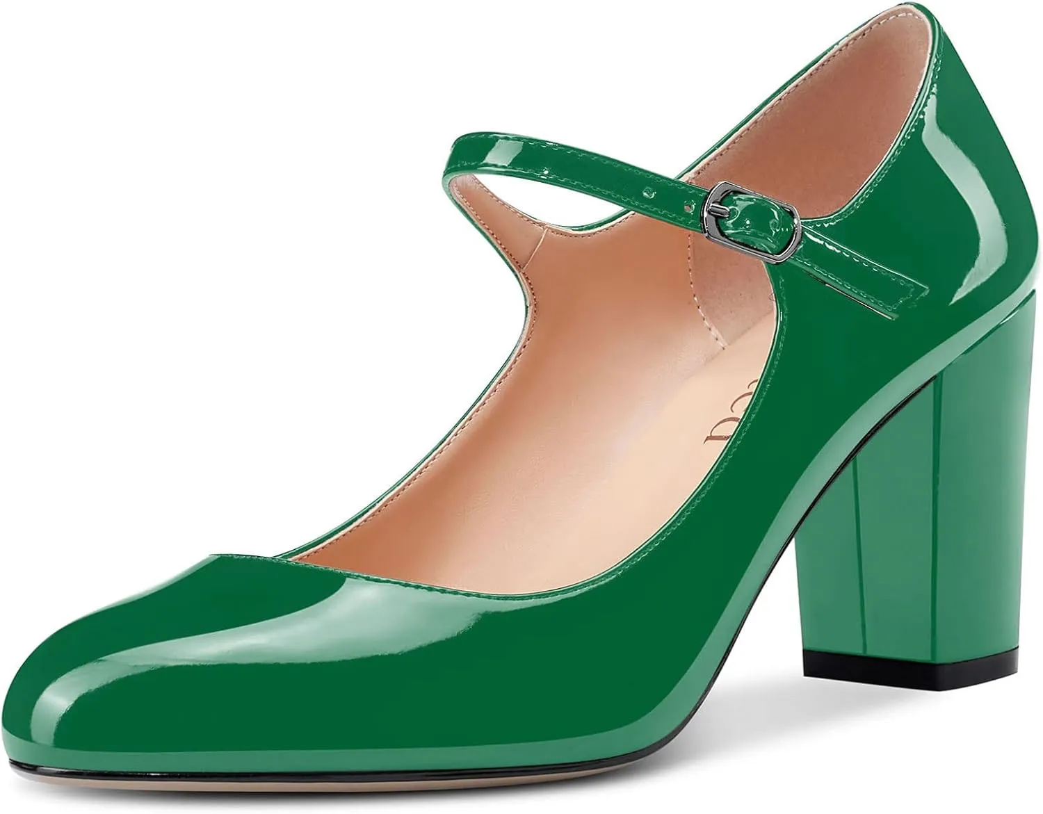 Saekcted Women Chunky Heel Pumps Mary Jane High Heels Round-Toe Shoes Dinner Wedding Pump 3Inch Block Heels