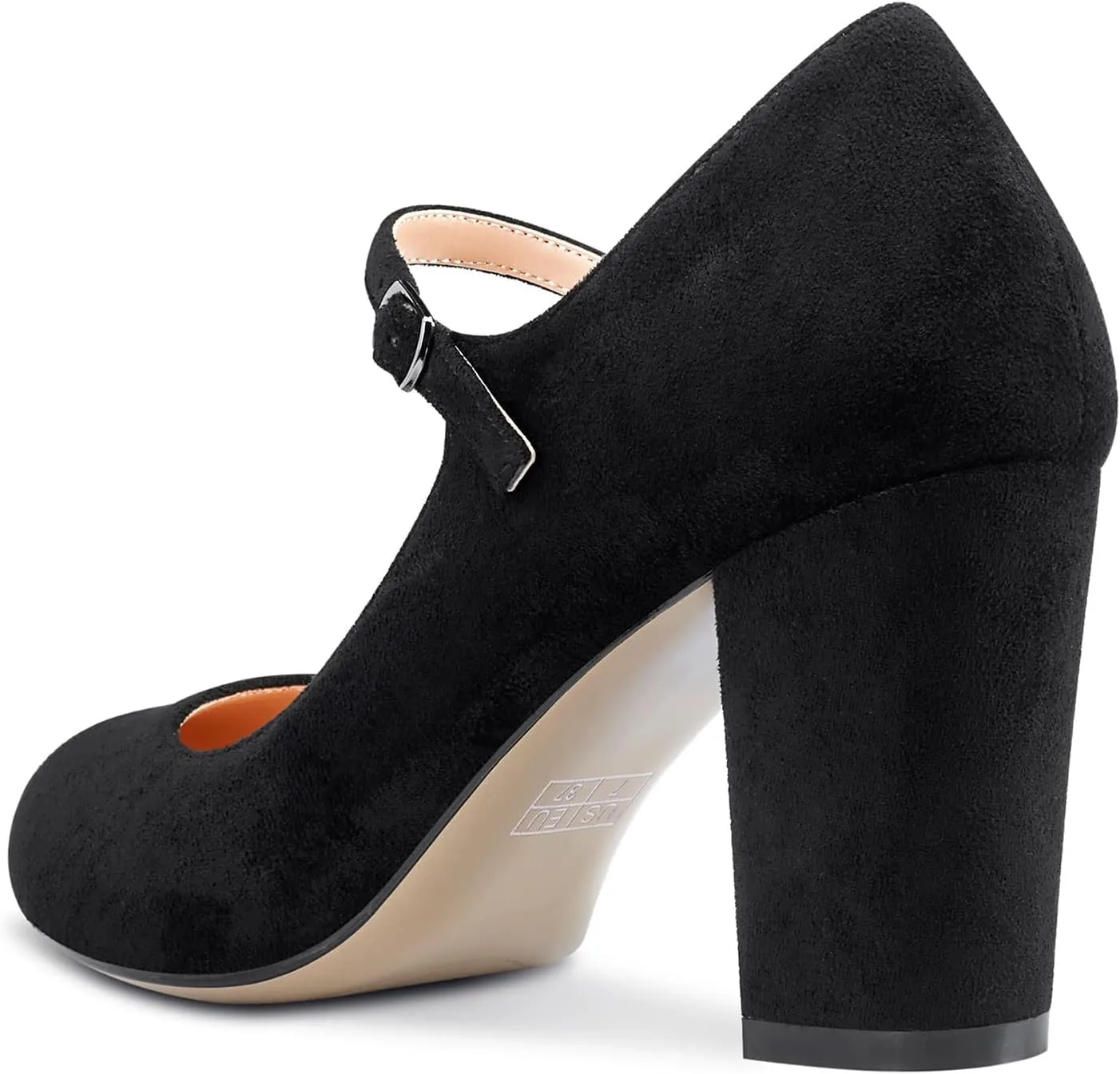 Saekcted Women Chunky Heel Pumps Mary Jane High Heels Round-Toe Shoes Dinner Wedding Pump 3Inch Block Heels