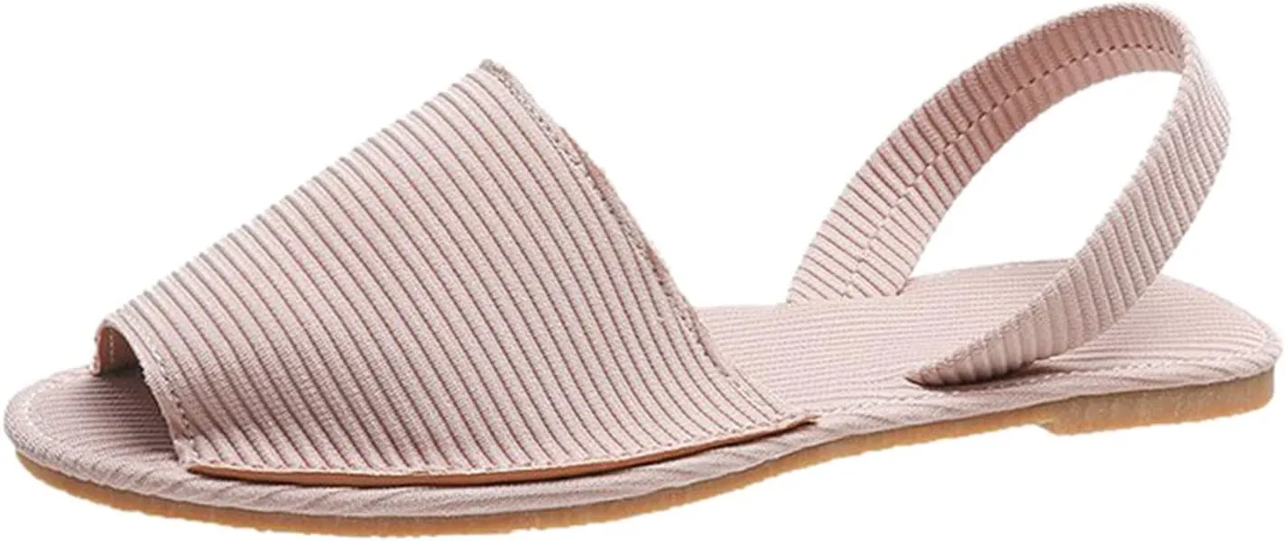 Sandals Slip On Trendy Sexy Sandals for Women Flat Open toe Slingback Casual Falt Slide Stripes Women Flat Sandals