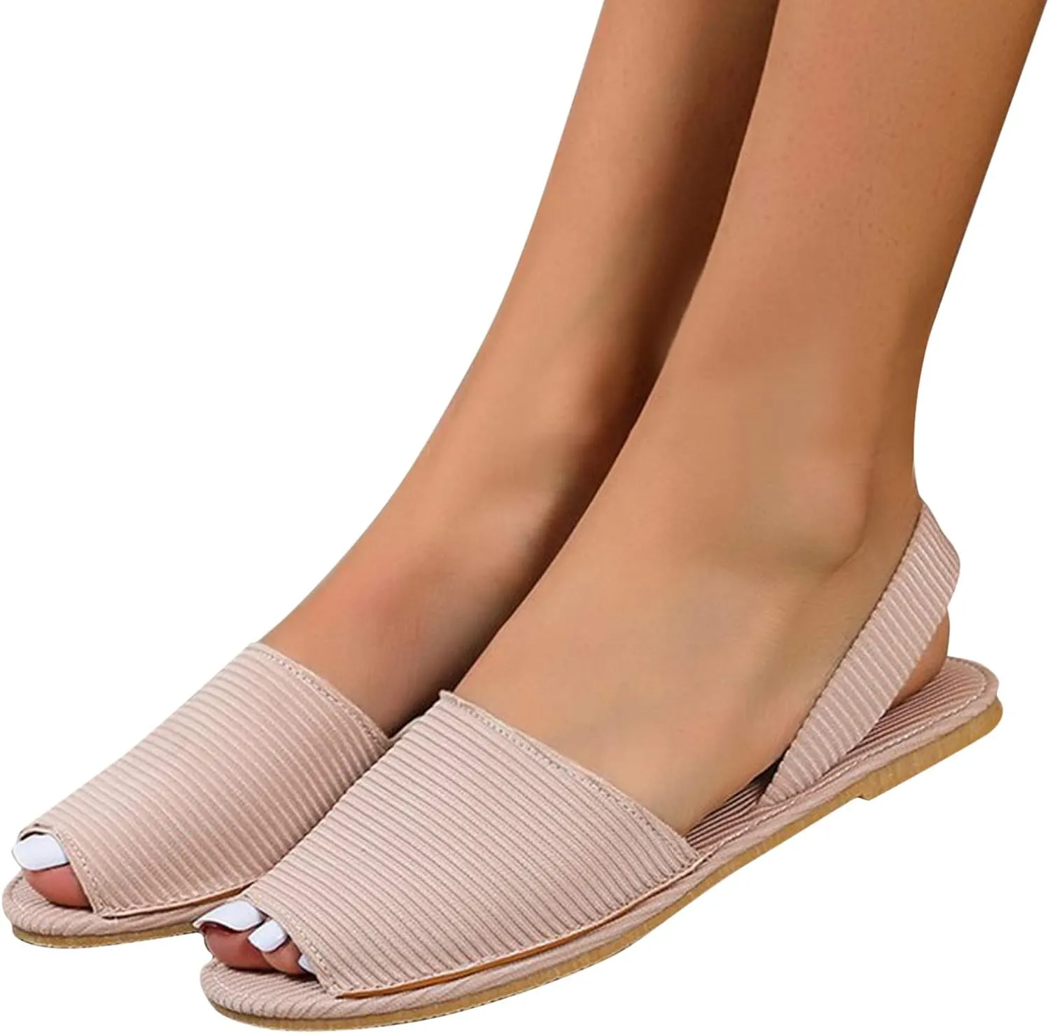 Sandals Slip On Trendy Sexy Sandals for Women Flat Open toe Slingback Casual Falt Slide Stripes Women Flat Sandals