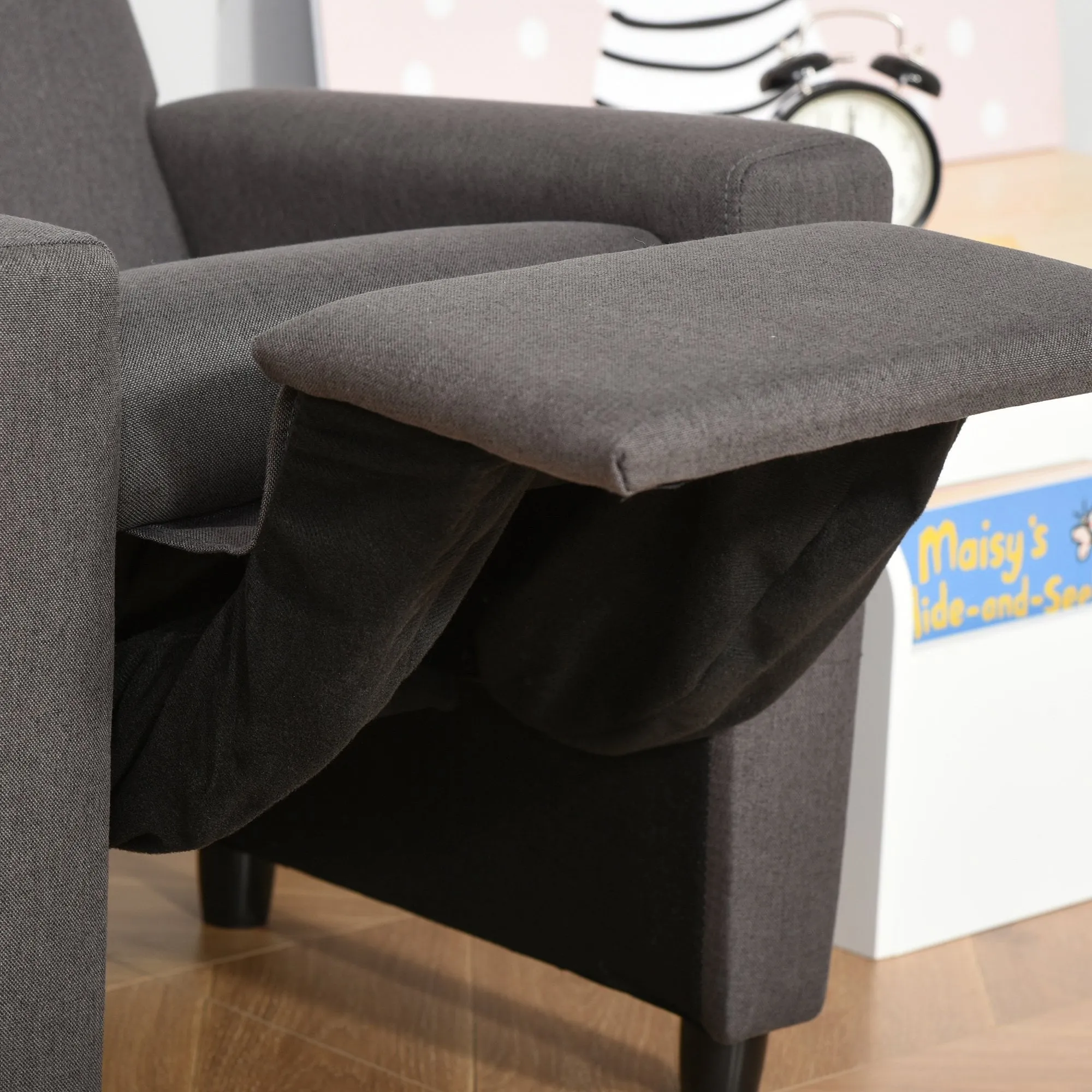 Single Seater Kids Sofa Chair with Footrest Recliner Upholstered Armchair for Children Playroom Bedroom Living room, Grey Linen
