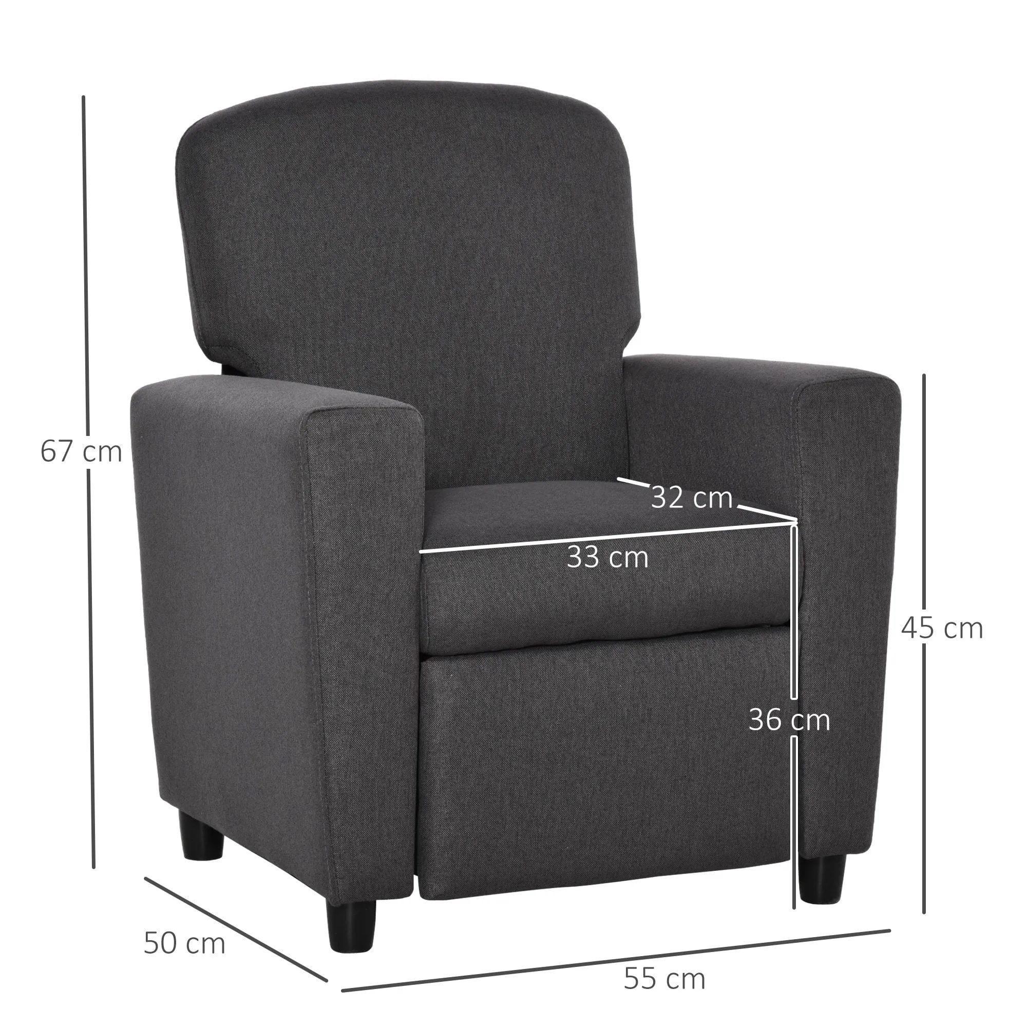 Single Seater Kids Sofa Chair with Footrest Recliner Upholstered Armchair for Children Playroom Bedroom Living room, Grey Linen