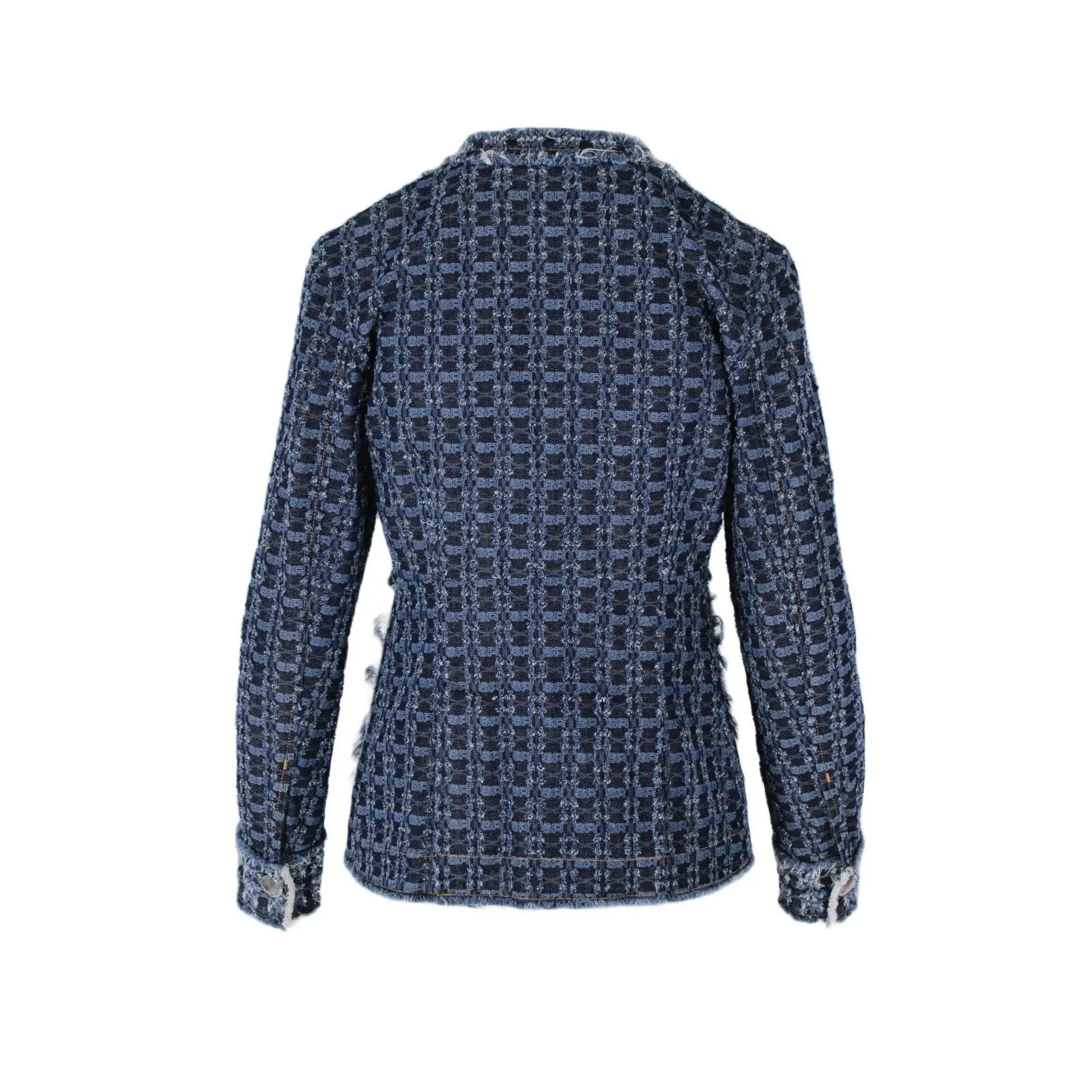 SONIA RYKIEL Blue Denim Monogram Indigo Distressed Jacket |  Size 38