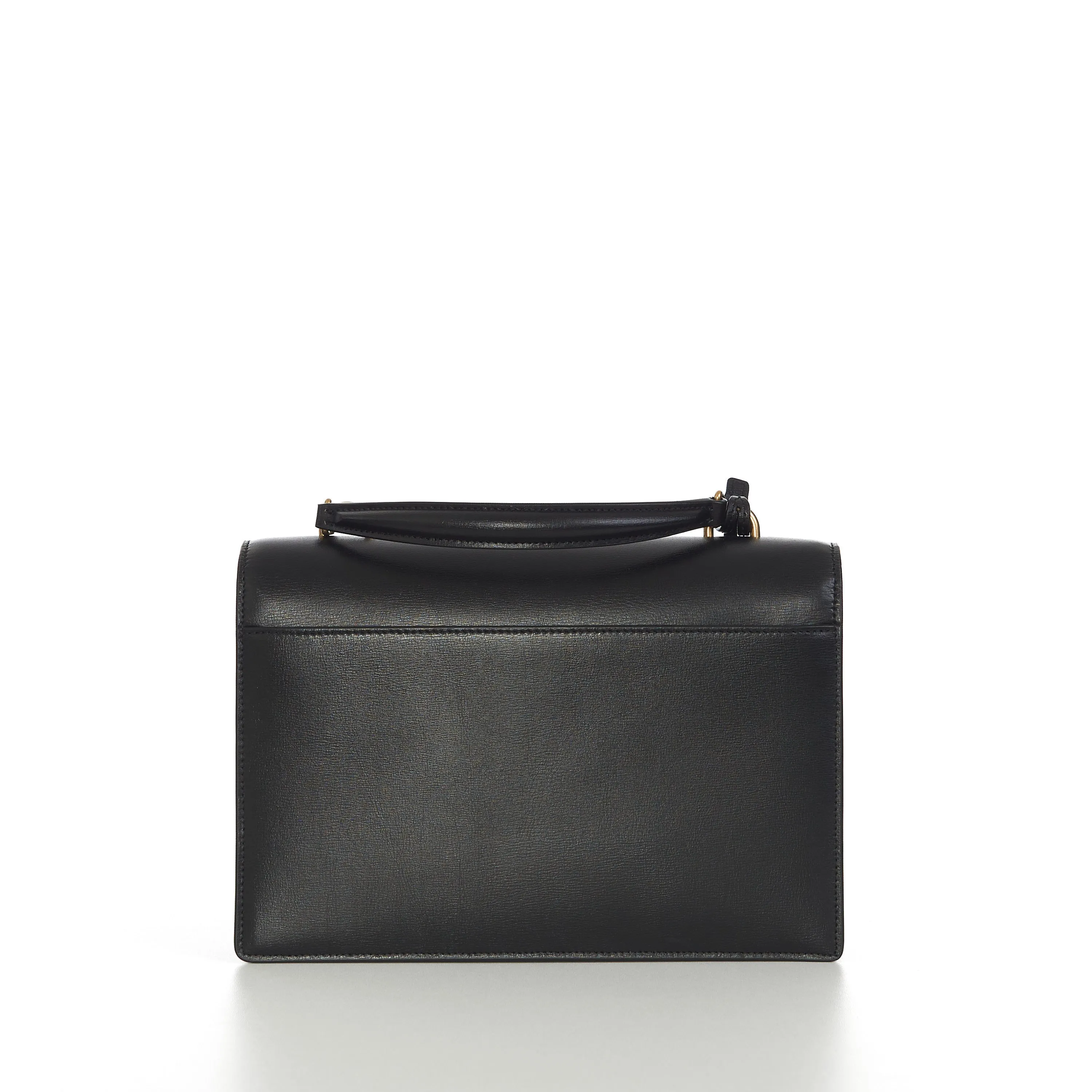 Sunset Medium Top Handle Bag In Black Smooth Leather