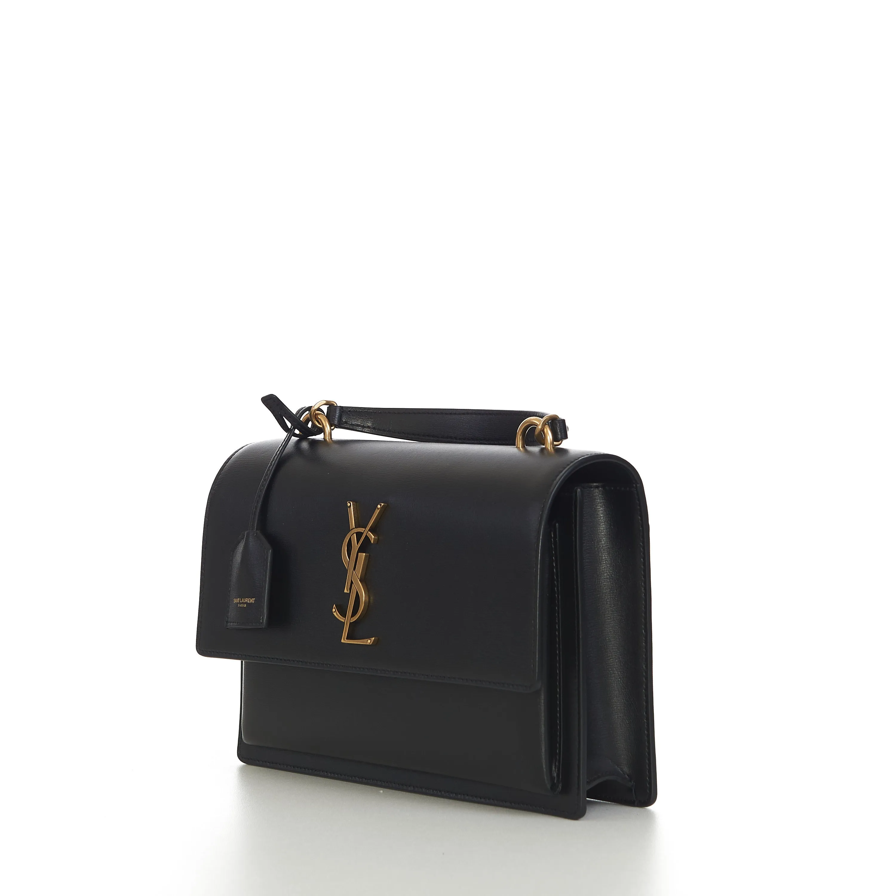 Sunset Medium Top Handle Bag In Black Smooth Leather