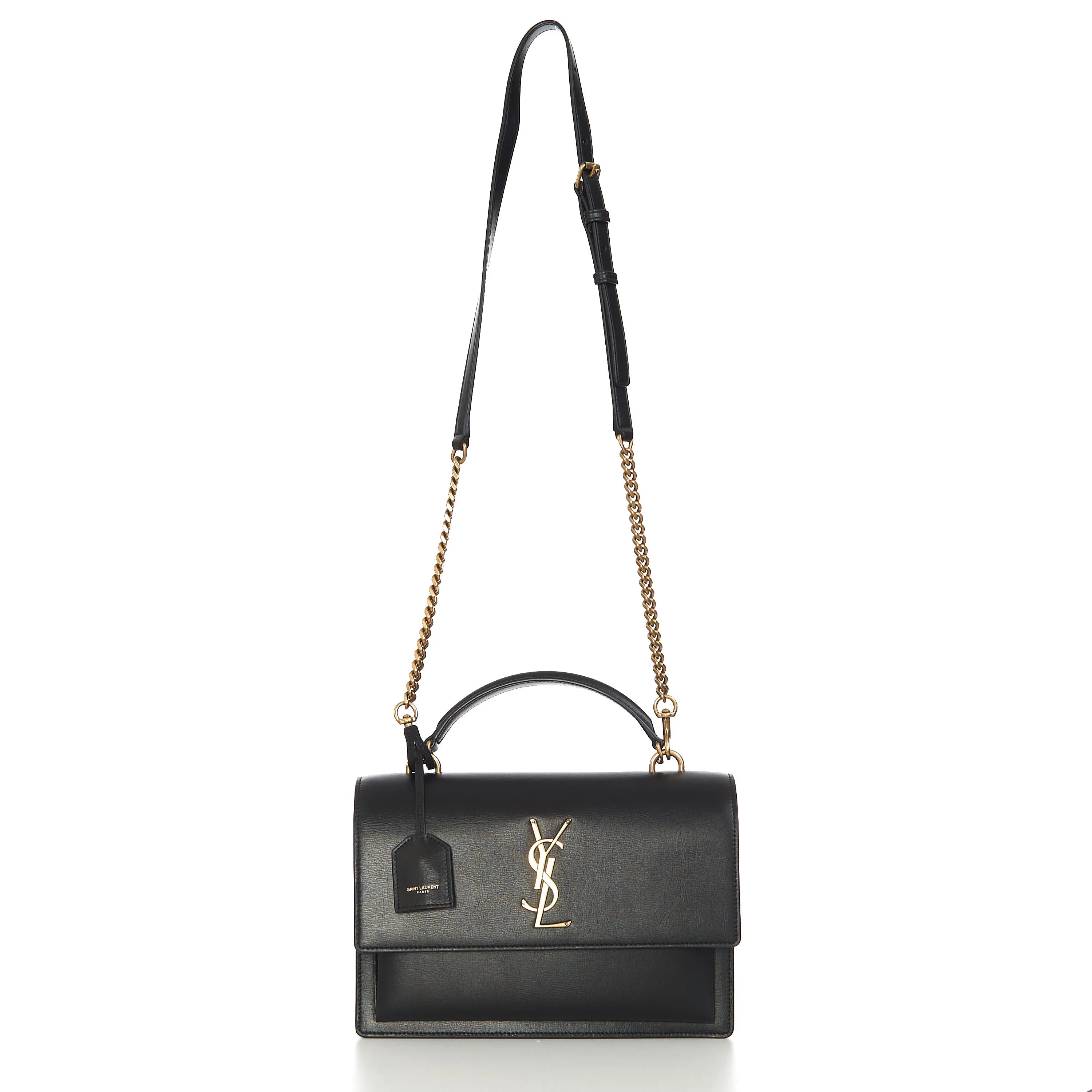 Sunset Medium Top Handle Bag In Black Smooth Leather
