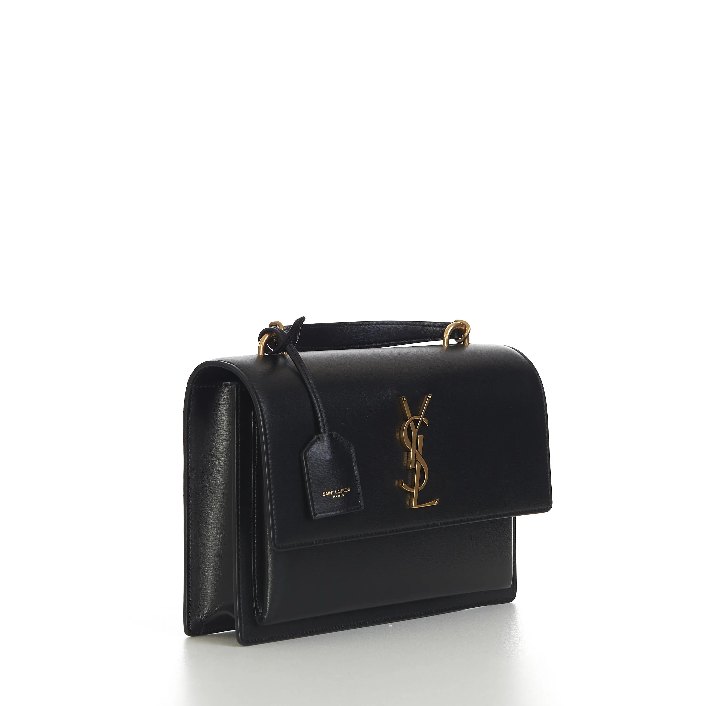 Sunset Medium Top Handle Bag In Black Smooth Leather