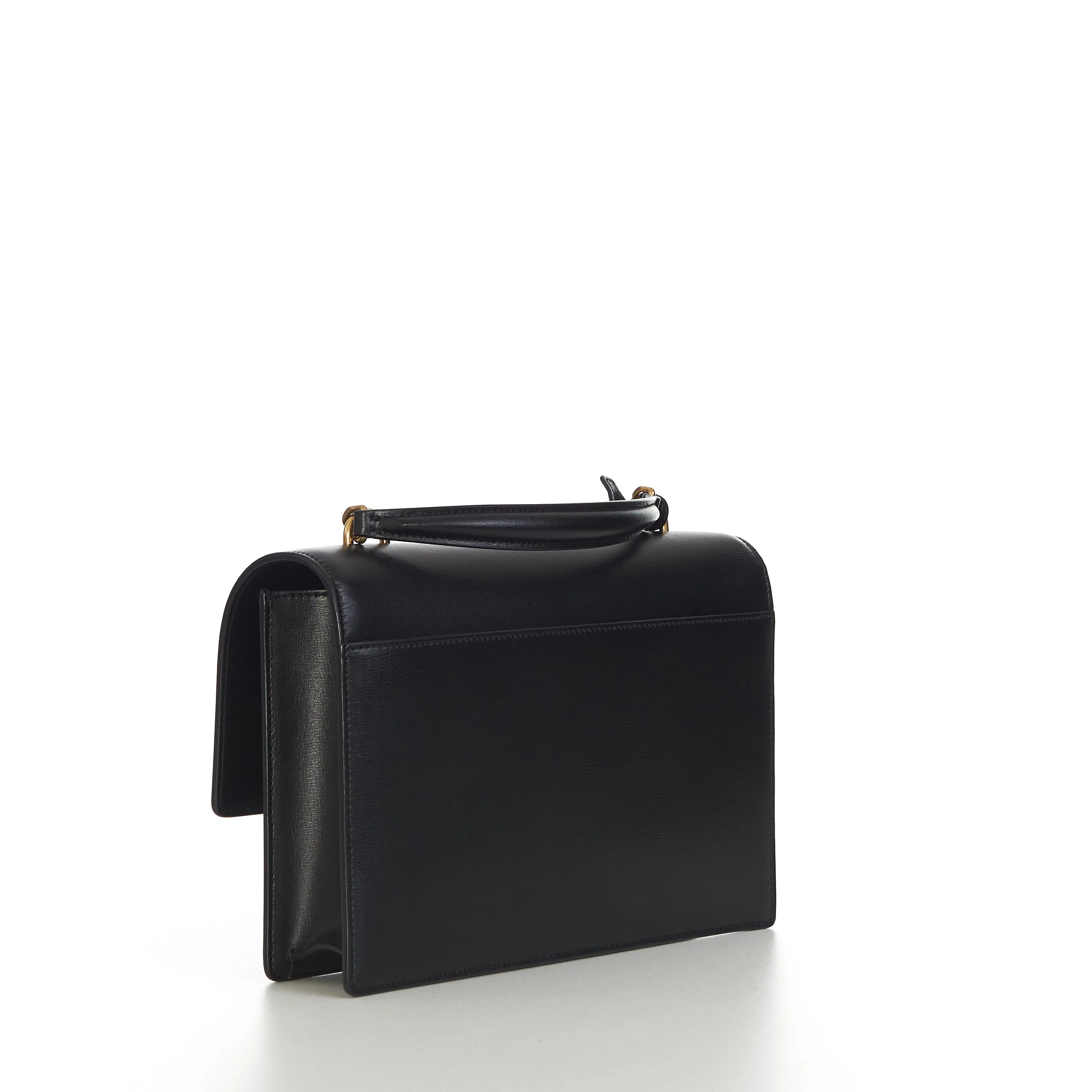 Sunset Medium Top Handle Bag In Black Smooth Leather