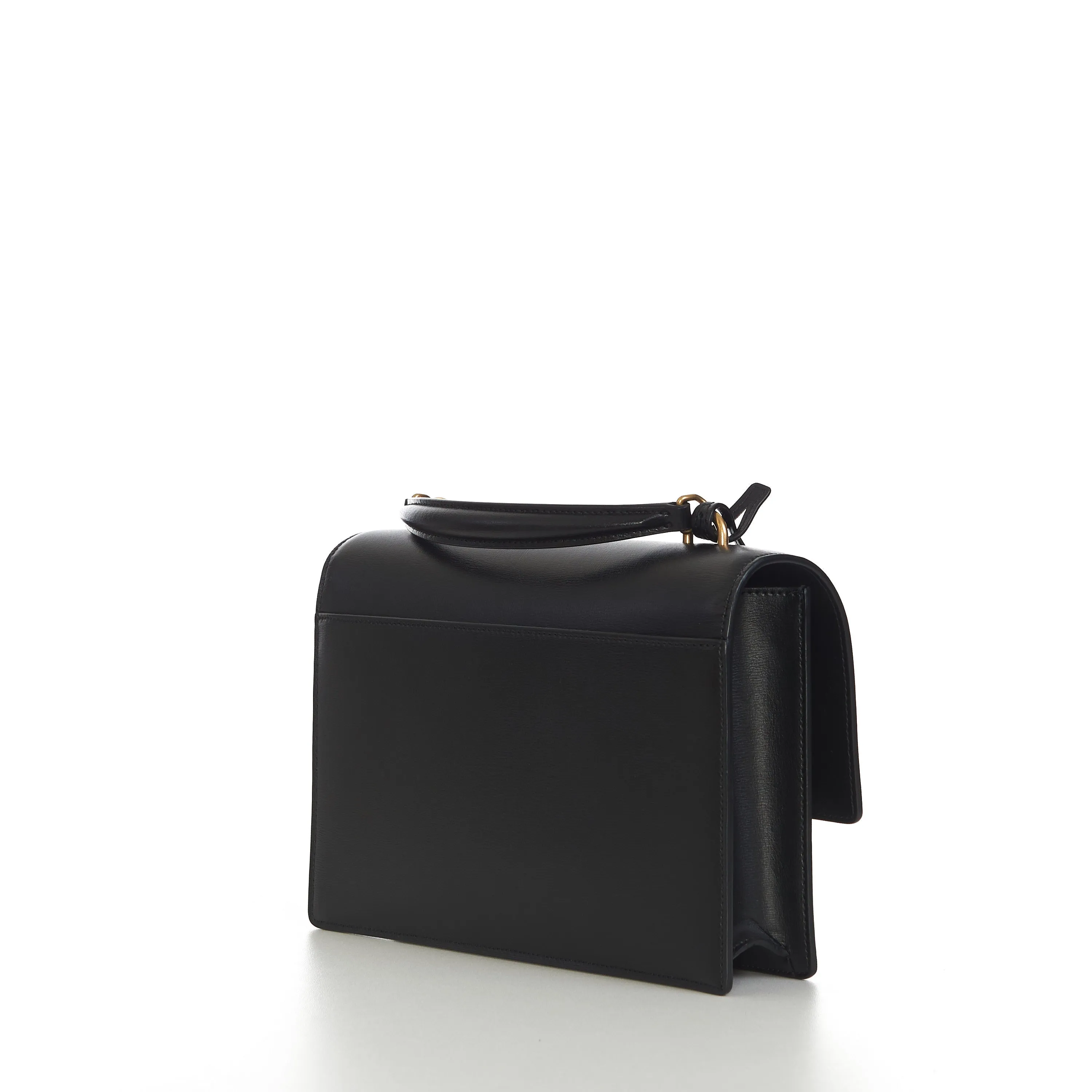 Sunset Medium Top Handle Bag In Black Smooth Leather
