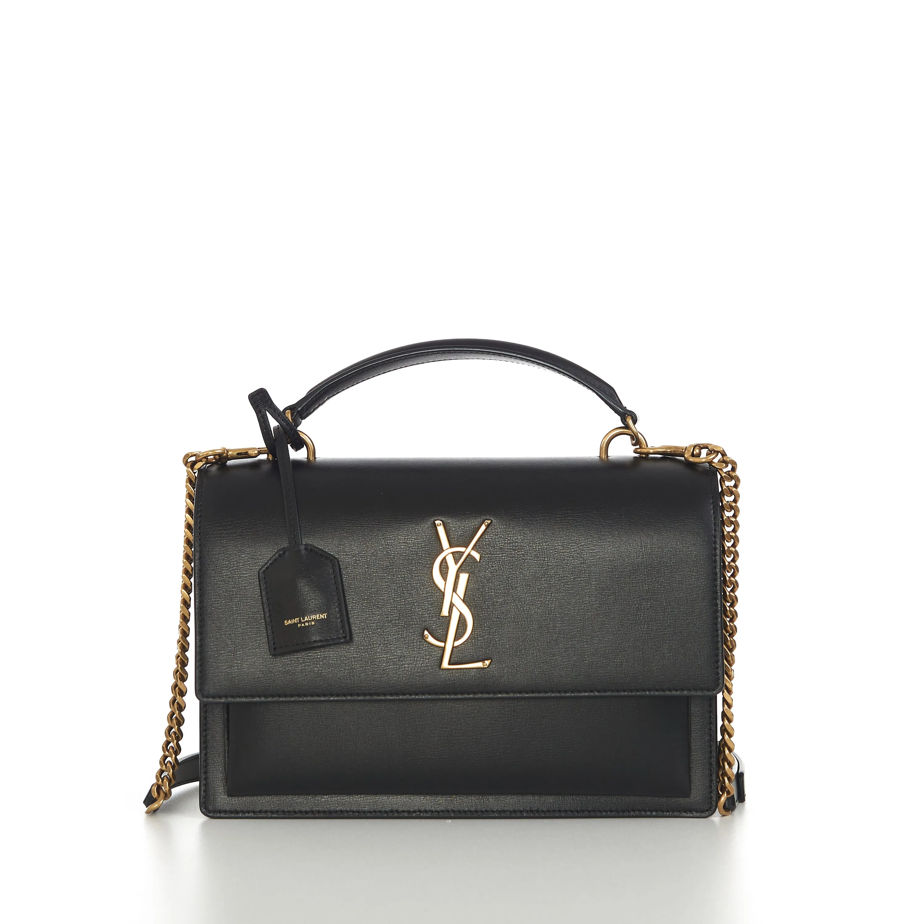 Sunset Medium Top Handle Bag In Black Smooth Leather