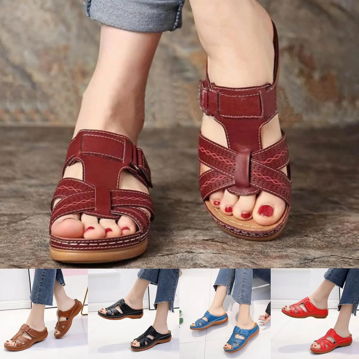 Walking Sandals Women Comfort Orthopedic Sandals Arch Support Summer Flip Flops Wedge Sandals Beach Vacation Sandals