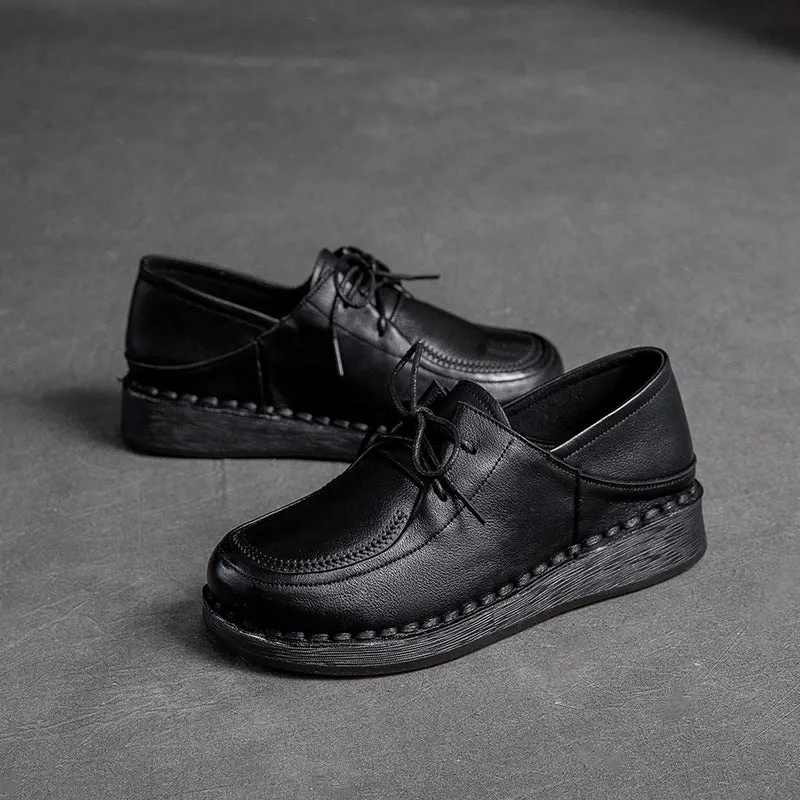 Women Minimalist Leather Soft Low Wedge Casual Shoes