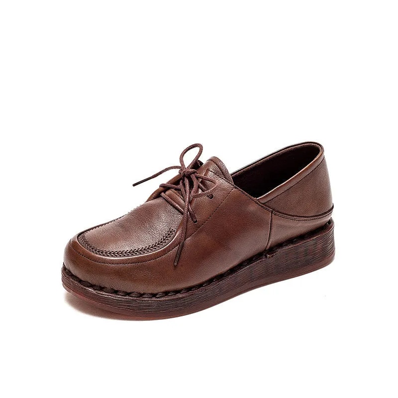 Women Minimalist Leather Soft Low Wedge Casual Shoes