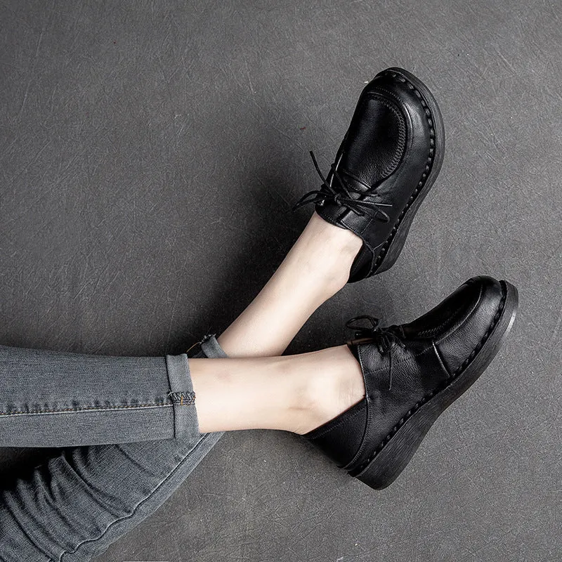 Women Minimalist Leather Soft Low Wedge Casual Shoes