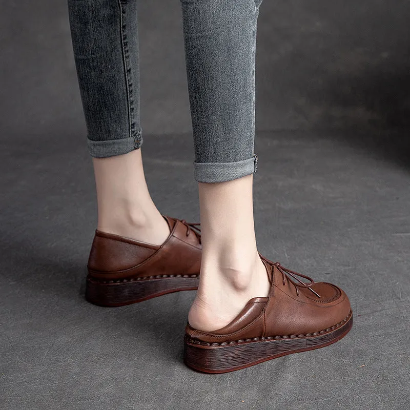 Women Minimalist Leather Soft Low Wedge Casual Shoes